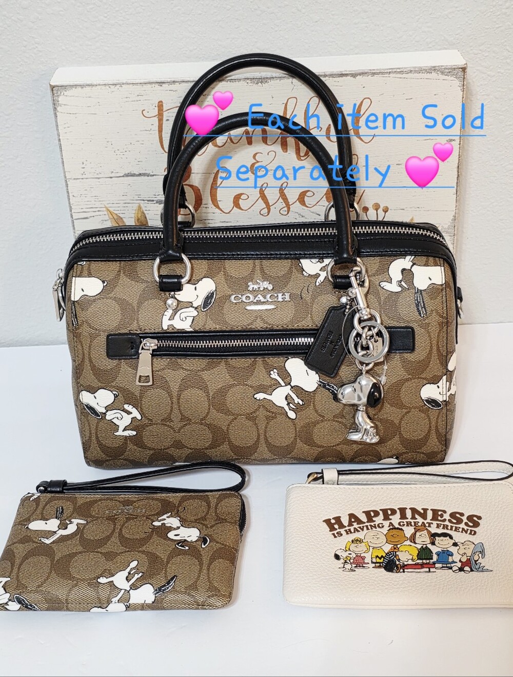 Coach X Peanuts Corner Zip Wristlet Happiness Snoopy & Friends CBP29 - Picture 2 of 16